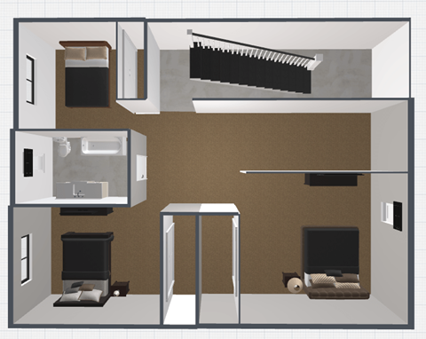 Floor plan for 3 beds, 1.5 baths, 1227 sqft